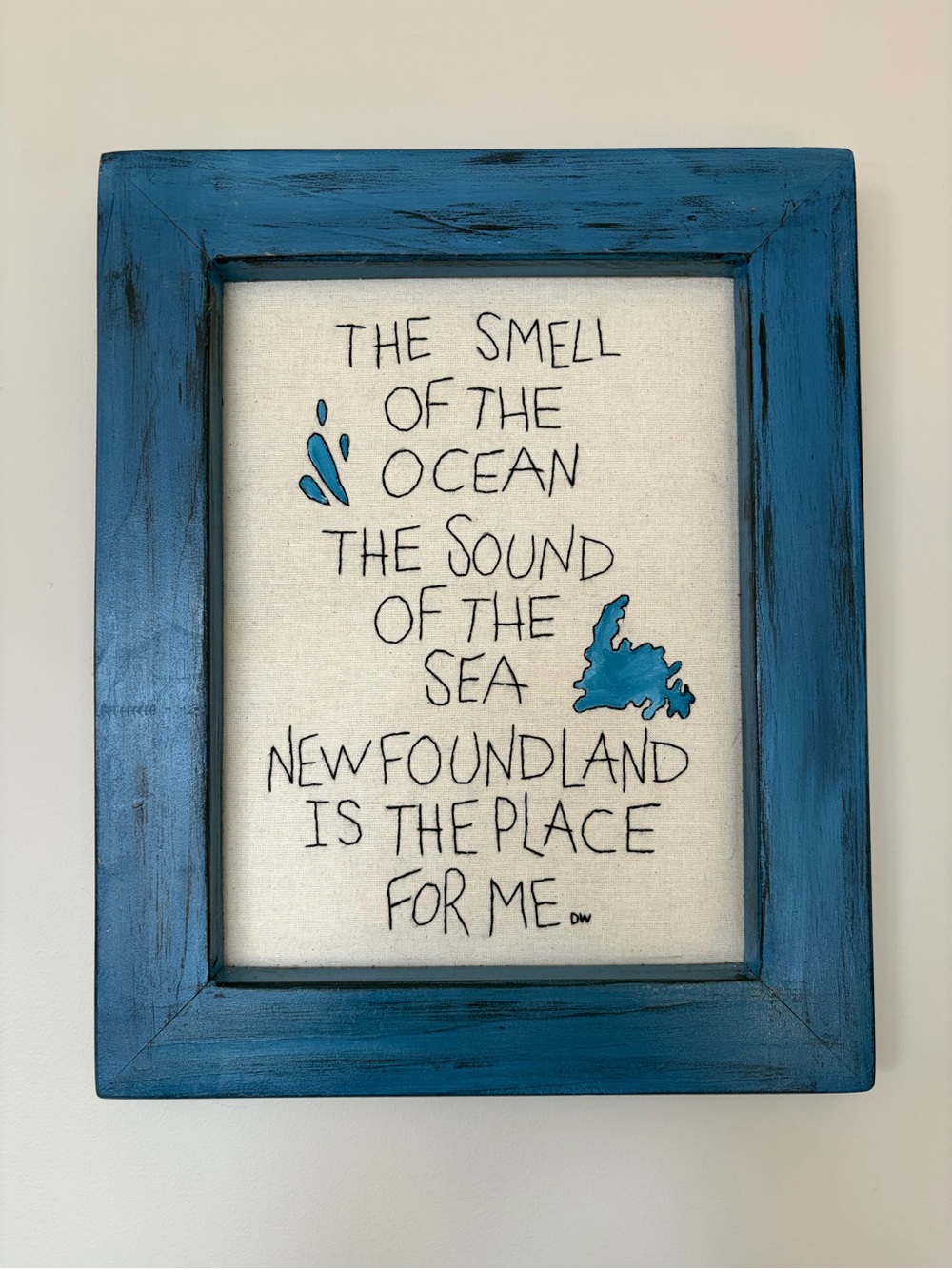 Handmade Newfoundland Embroidered Framed Wall Art Coastal Decor